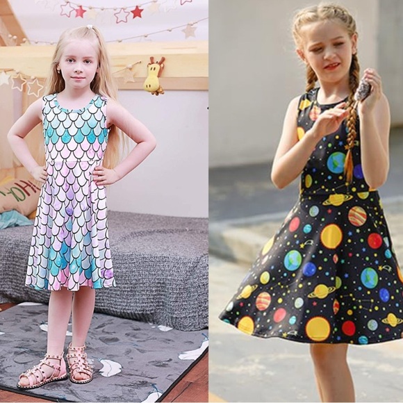Vibrant Space and Mermaid Kids Dress Set - Picture 1 of 15
